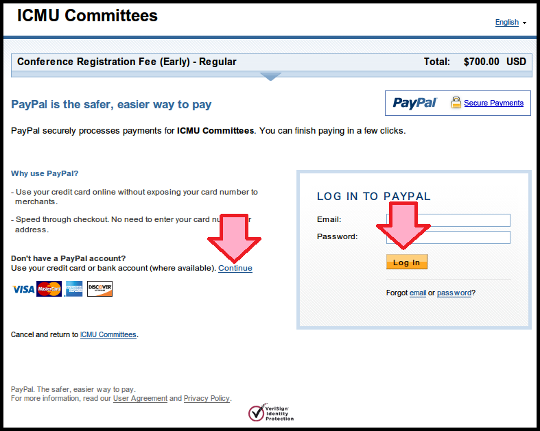 Pay your registration fee with PayPal